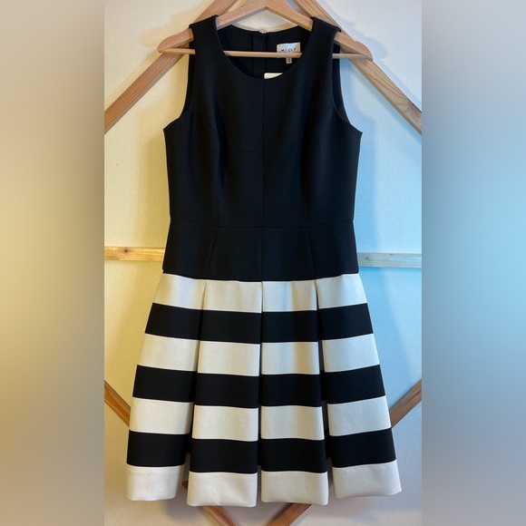 Milly Striped Pleated Sleeveless Black & White Dress Sz 8 - Picture 2 of 13
